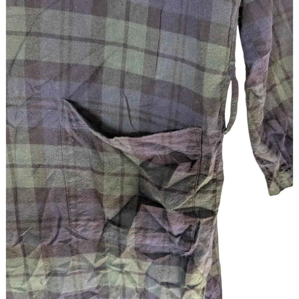 Polo Ralph Lauren Robe Mens Large Green Navy‎ Plaid Cotton Flannel Belted Lounge